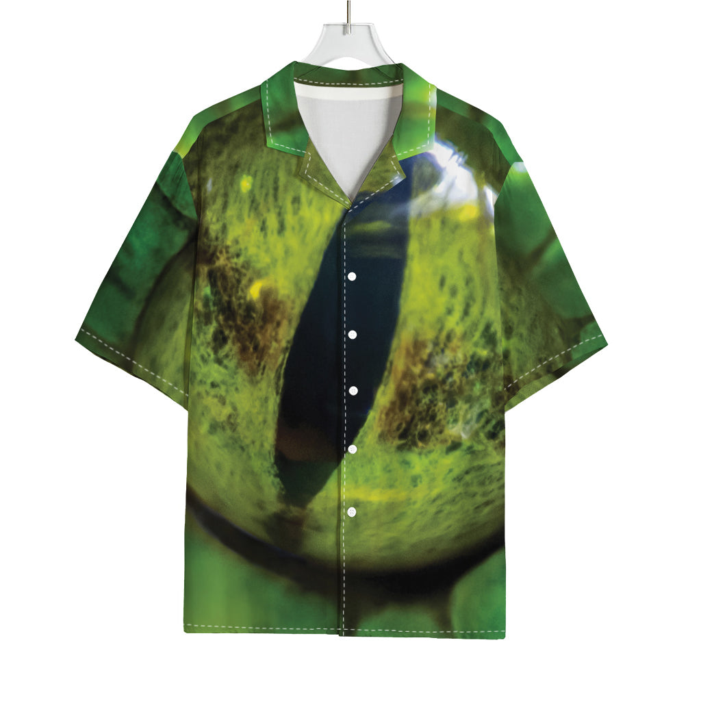 Green Snake Eye Print Rayon Hawaiian Shirt