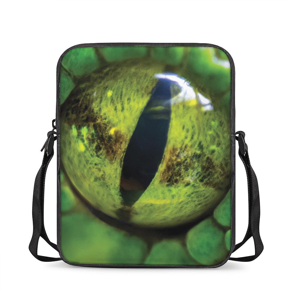Green Snake Eye Print Rectangular Crossbody Bag