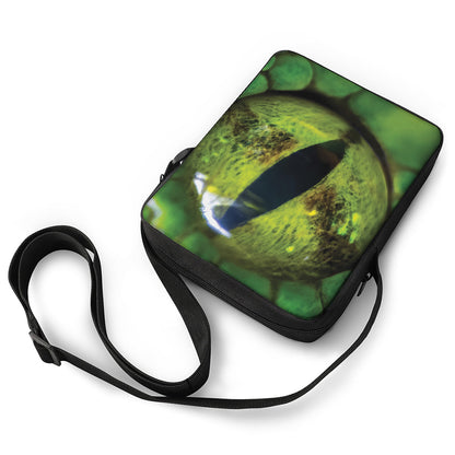 Green Snake Eye Print Rectangular Crossbody Bag
