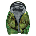 Green Snake Eye Print Sherpa Lined Zip Up Hoodie