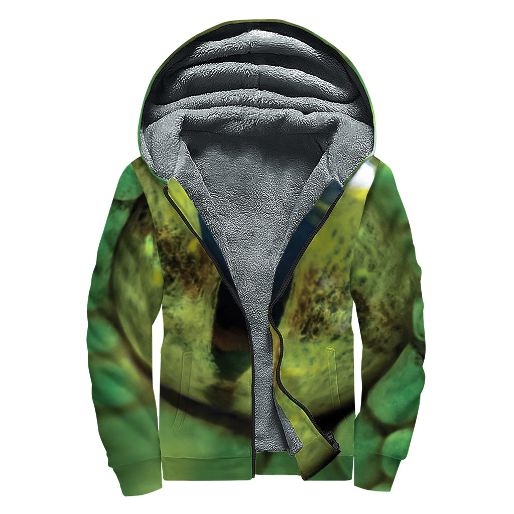 Green Snake Eye Print Sherpa Lined Zip Up Hoodie