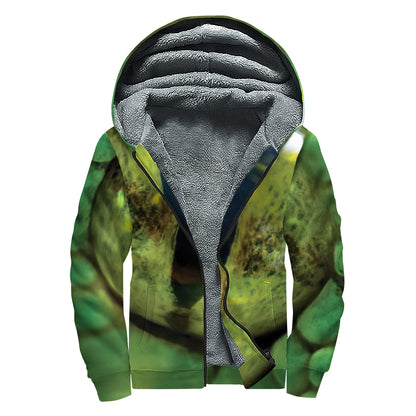 Green Snake Eye Print Sherpa Lined Zip Up Hoodie