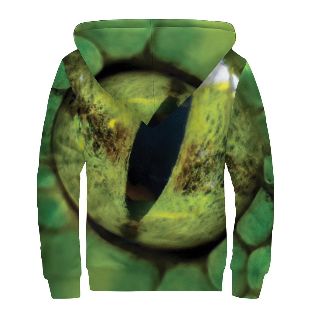 Green Snake Eye Print Sherpa Lined Zip Up Hoodie