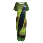 Green Snake Eye Print Short Sleeve Long Nightdress