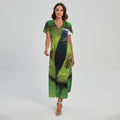 Green Snake Eye Print Short Sleeve Maxi Dress