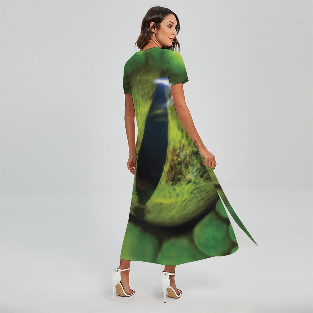 Green Snake Eye Print Short Sleeve Maxi Dress