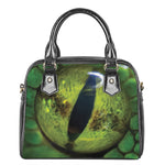 Green Snake Eye Print Shoulder Handbag