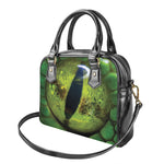 Green Snake Eye Print Shoulder Handbag