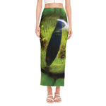 Green Snake Eye Print Side Slit Maxi Skirt