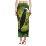 Green Snake Eye Print Side Slit Maxi Skirt