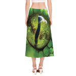 Green Snake Eye Print Side Slit Midi Skirt