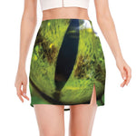 Green Snake Eye Print Side Slit Mini Skirt