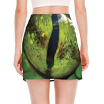 Green Snake Eye Print Side Slit Mini Skirt