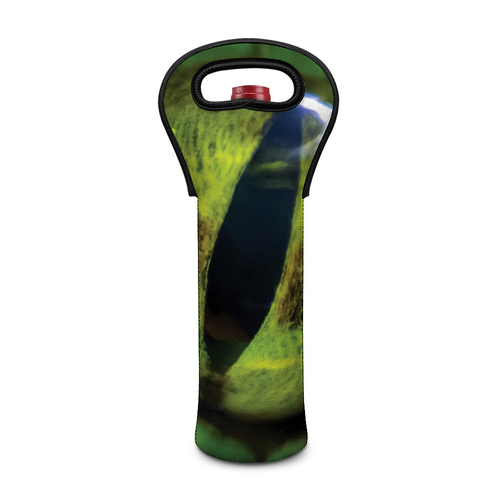 Green Snake Eye Print Single Neoprene Wine Tote