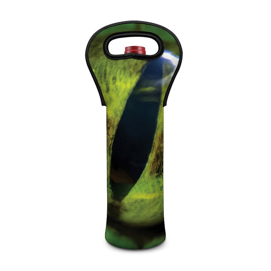 Green Snake Eye Print Single Neoprene Wine Tote