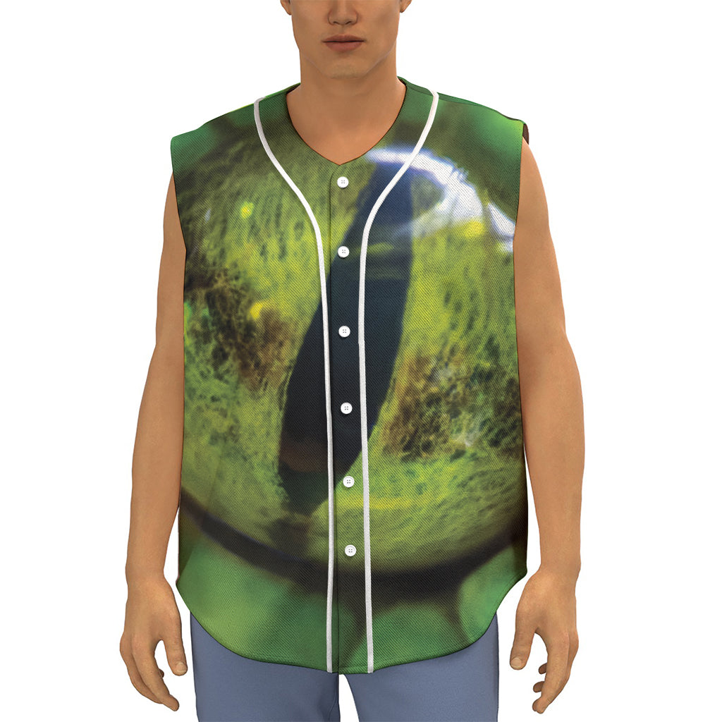 Green Snake Eye Print Sleeveless Baseball Jersey