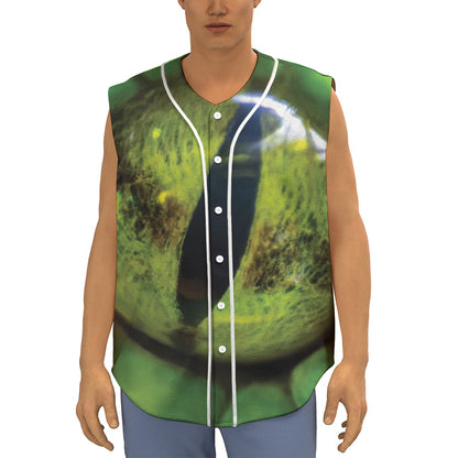 Green Snake Eye Print Sleeveless Baseball Jersey