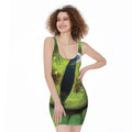 Green Snake Eye Print Sleeveless Bodycon Dress
