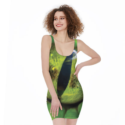 Green Snake Eye Print Sleeveless Bodycon Dress