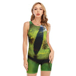 Green Snake Eye Print Sleeveless One Piece Swimsuit