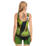 Green Snake Eye Print Sleeveless One Piece Swimsuit