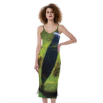 Green Snake Eye Print Slim Fit Midi Cami Dress