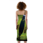 Green Snake Eye Print Slim Fit Midi Cami Dress