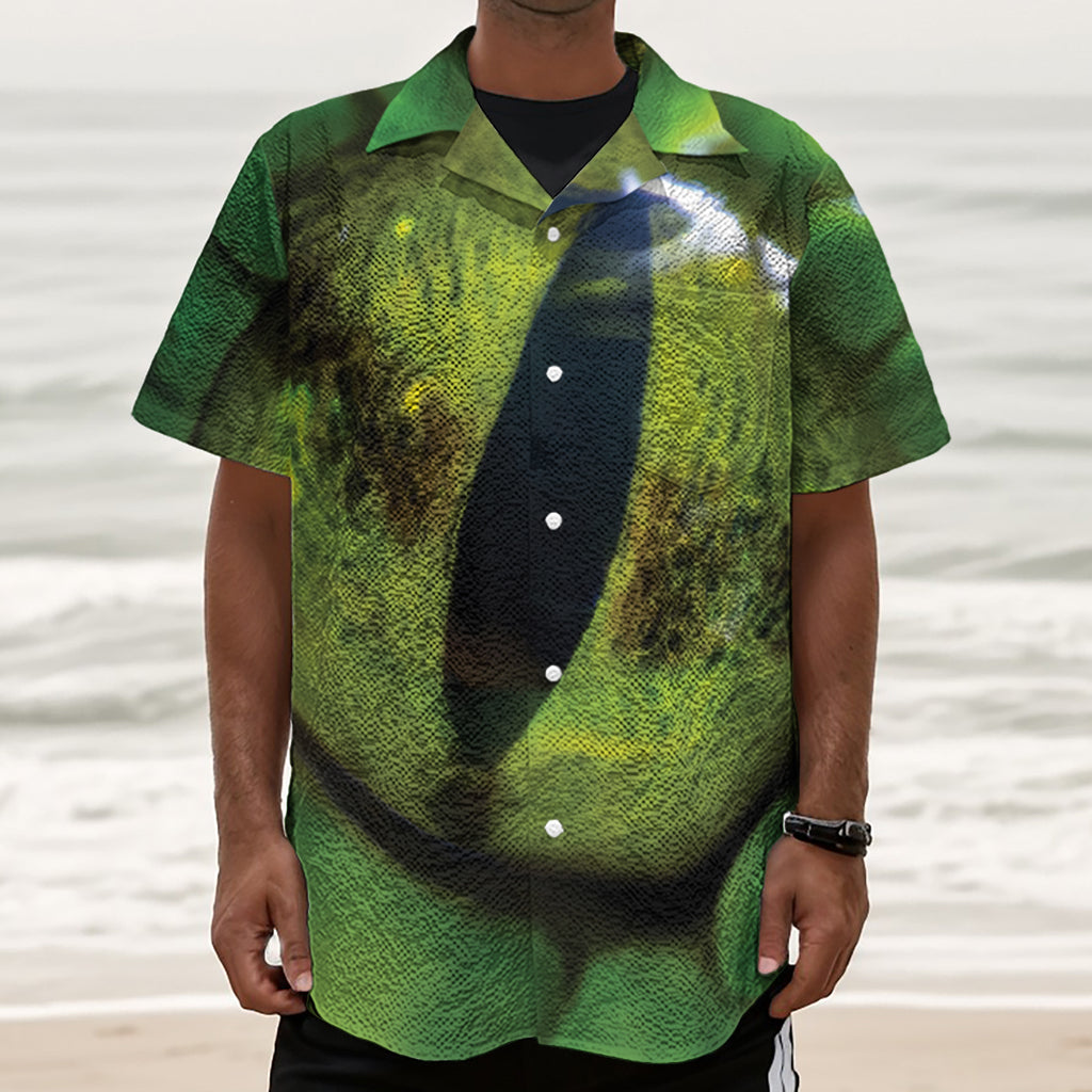 Green Snake Eye Print Textured Short Sleeve Shirt