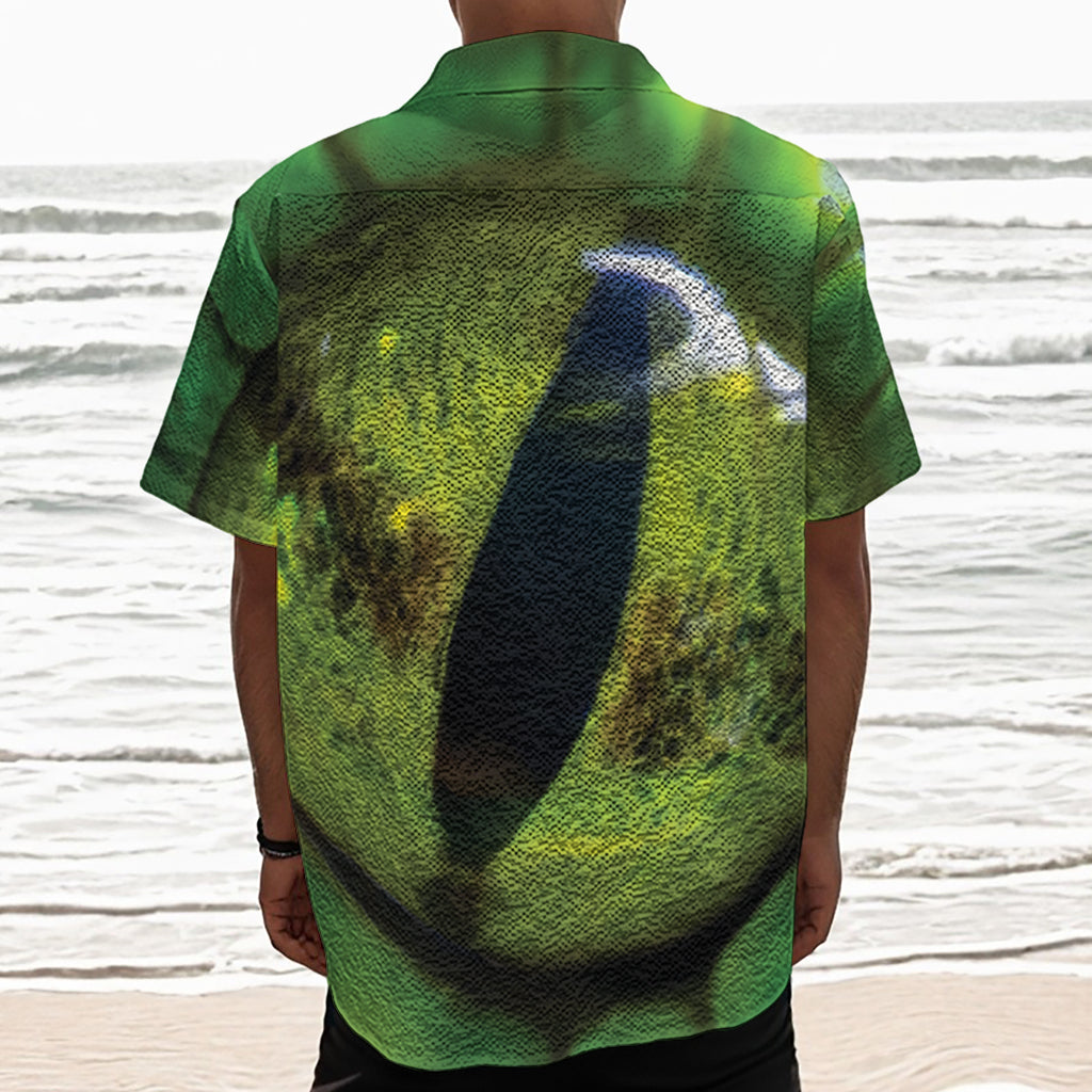 Green Snake Eye Print Textured Short Sleeve Shirt