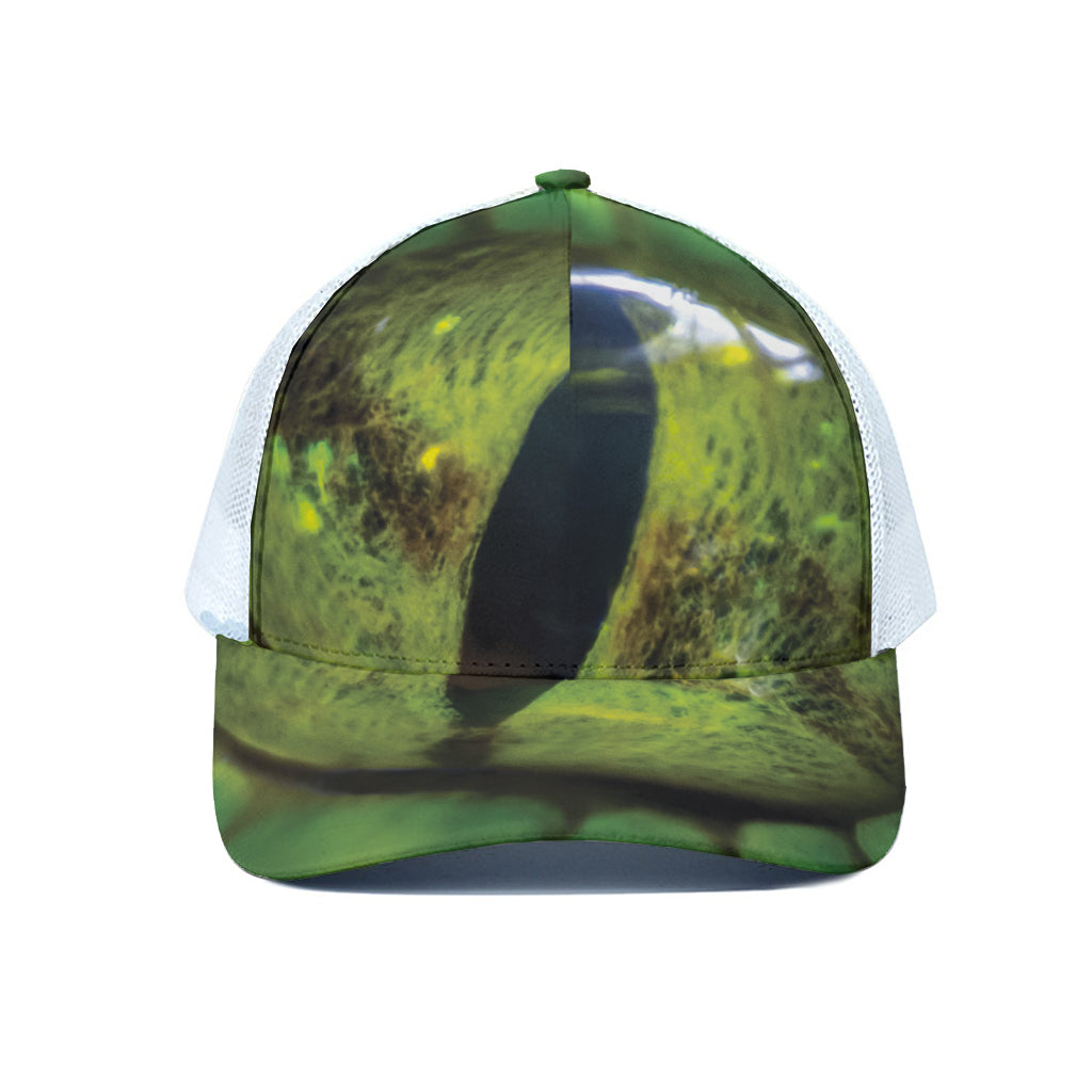 Green Snake Eye Print White Mesh Trucker Cap