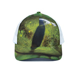 Green Snake Eye Print White Mesh Trucker Cap