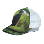 Green Snake Eye Print White Mesh Trucker Cap