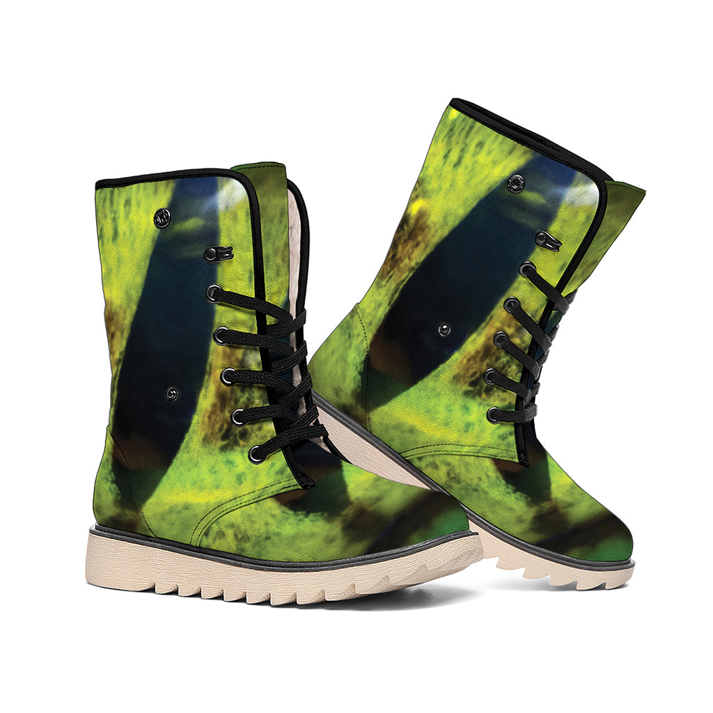 Green Snake Eye Print Winter Boots