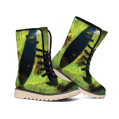 Green Snake Eye Print Winter Boots
