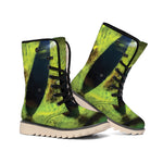 Green Snake Eye Print Winter Boots