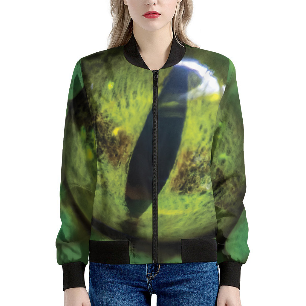 Green Snake Eye Print Women's Bomber Jacket