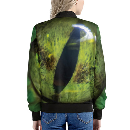 Green Snake Eye Print Women's Bomber Jacket