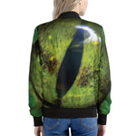 Green Snake Eye Print Women's Bomber Jacket