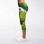 Green Snake Eye Print Women's Capri Leggings