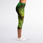Green Snake Eye Print Women's Capri Leggings