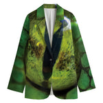 Green Snake Eye Print Women's Cotton Blazer