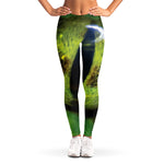 Green Snake Eye Print Women's Leggings