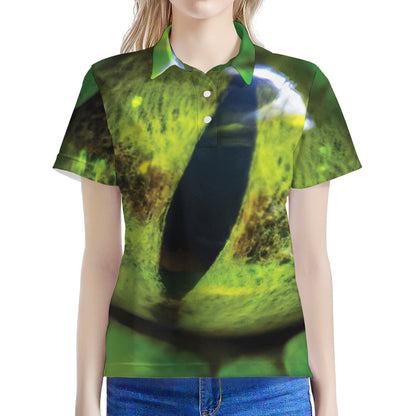 Green Snake Eye Print Women's Polo Shirt
