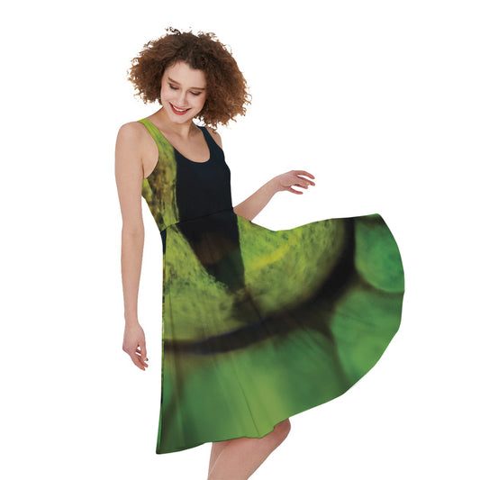 Green Snake Eye Print Women's Sleeveless Dress