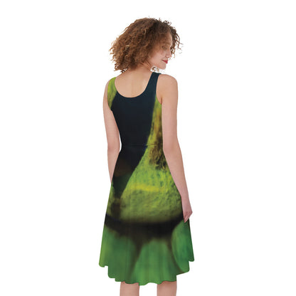 Green Snake Eye Print Women's Sleeveless Dress