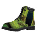 Green Snake Eye Print Padded Collar Lace Up Boots