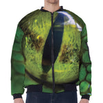Green Snake Eye Print Zip Sleeve Bomber Jacket