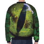 Green Snake Eye Print Zip Sleeve Bomber Jacket