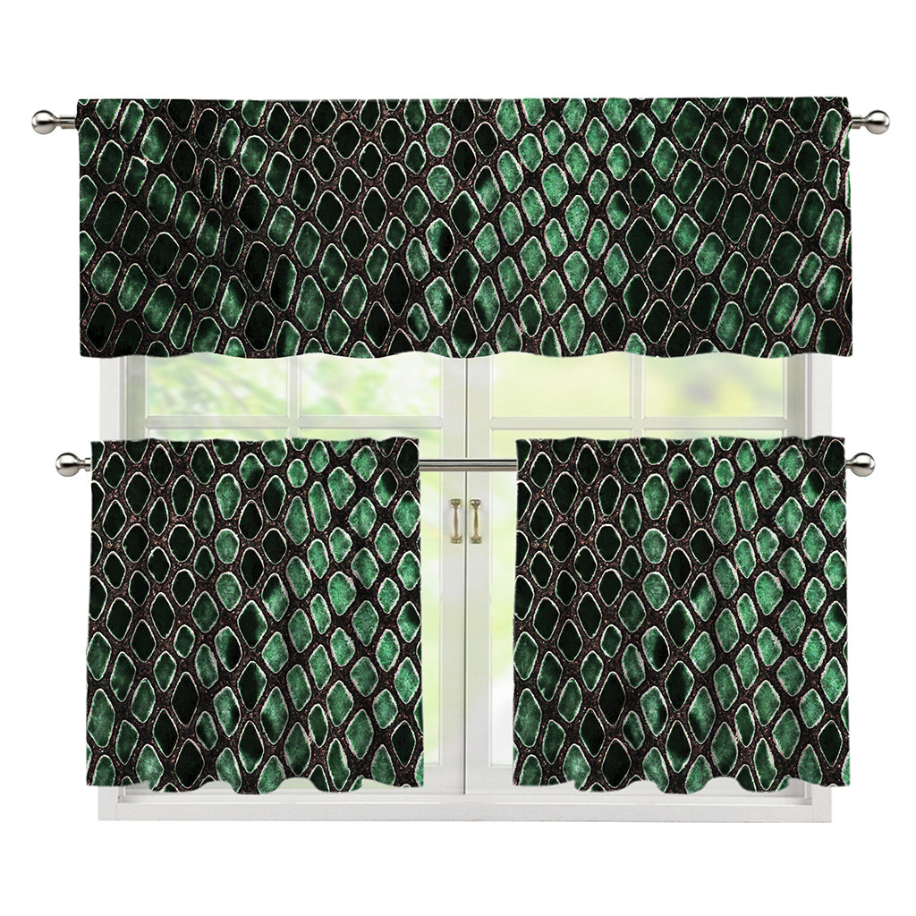 Green Snakeskin Print 3 Piece Kitchen Curtains