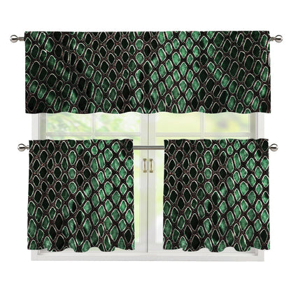 Green Snakeskin Print 3 Piece Kitchen Curtains